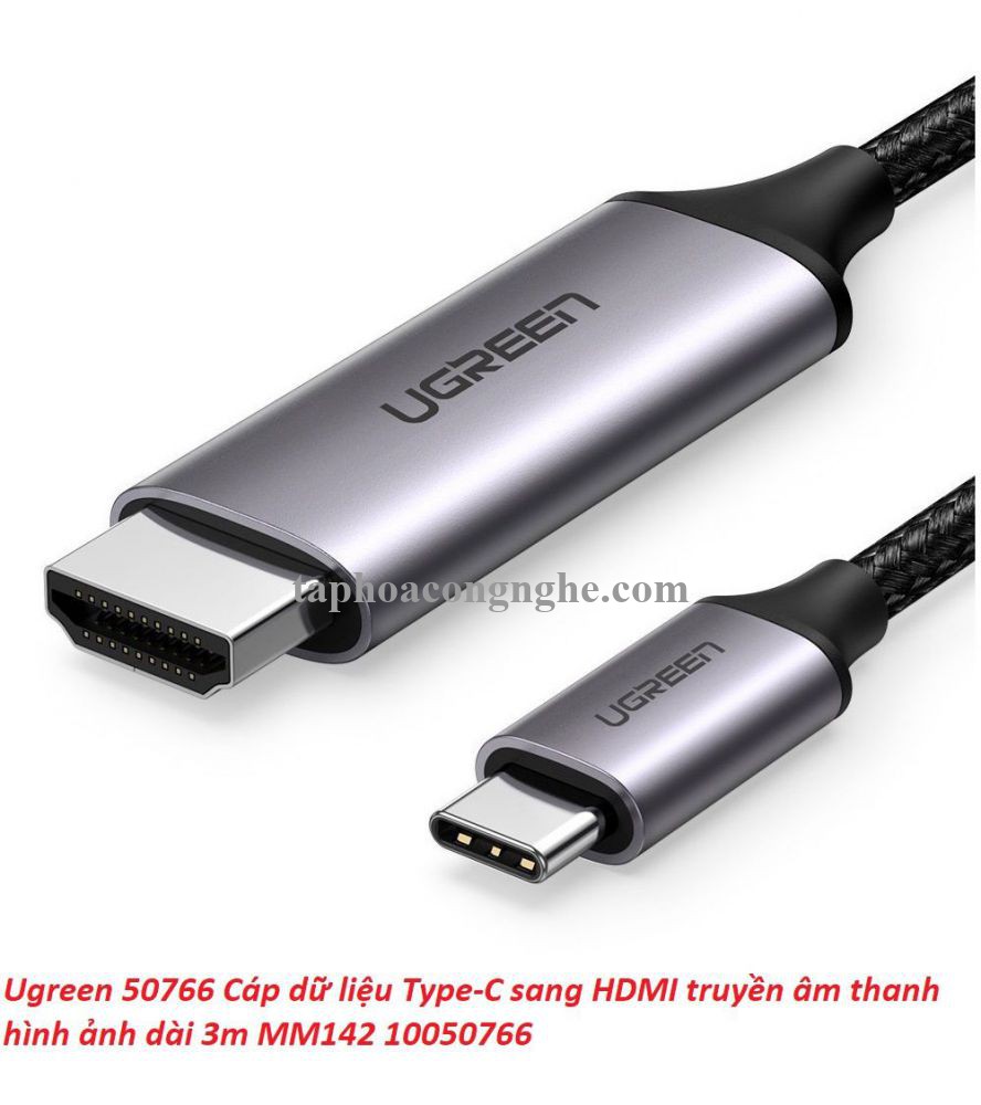 Ugreen 50766 3M 4K 60hz usb Type C sang HDMI Cáp dữ liệu truyền âm thanh hình ảnh MM142 30050766